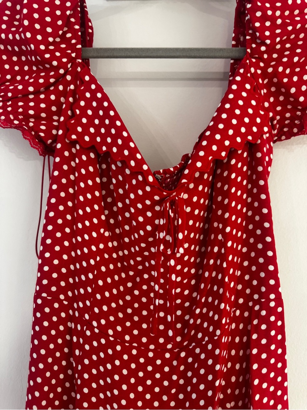 Reformation Red Polka Dot Mini Dress with Puff Sleeves - Picture 2 of 5